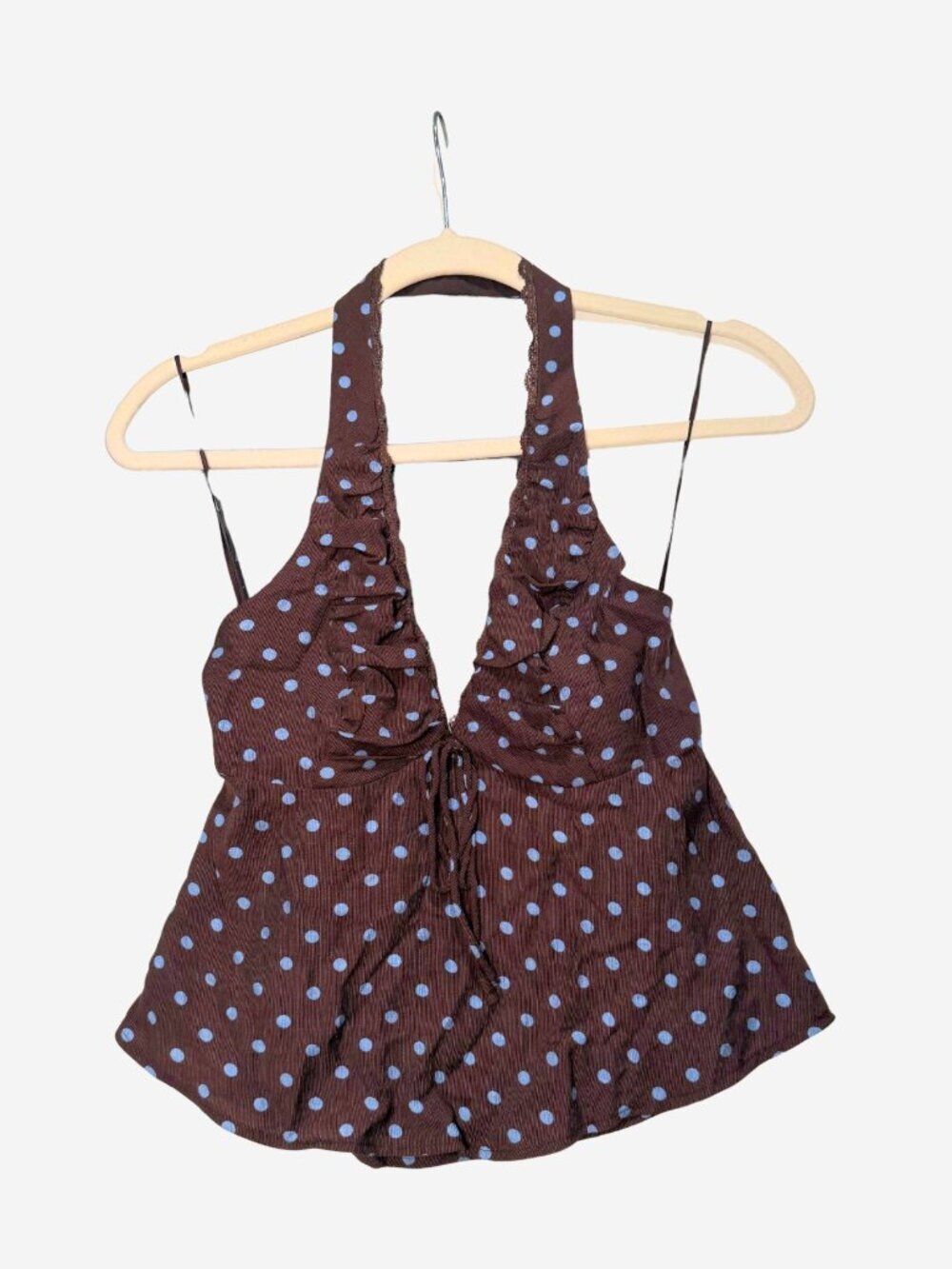Beverly and Beck Brown & Blue Polka Dot Halter Cami Top - XS